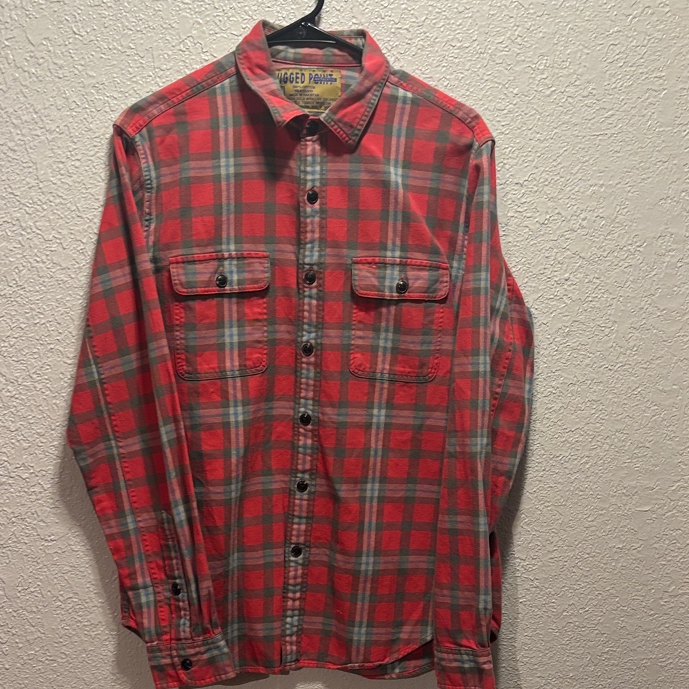 Red and Gray Plaid Men's Casual Shirt